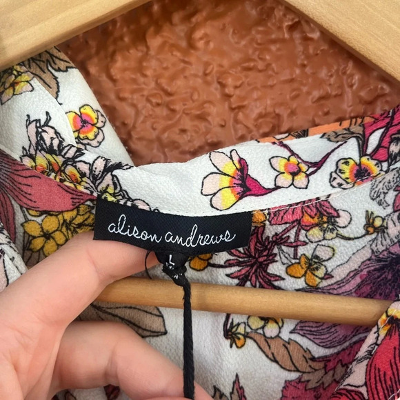 Alison Andrews Women's Midi Button Shirt Dress Large Floral Pink/Orange/White - Picture 6 of 7